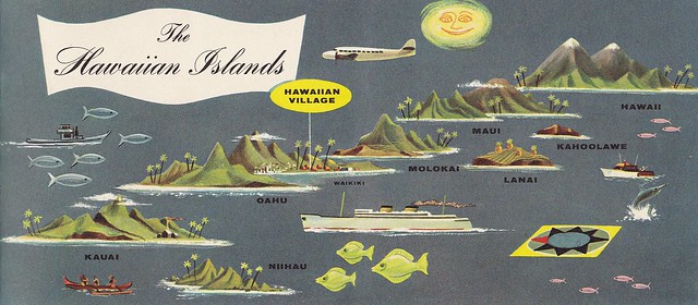 Hawaiian Islands Map Illust 1950s