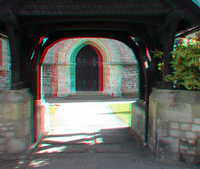 Lych gate The Annunciation Chislehurst in anaglyph 3D red cyan glasses to view