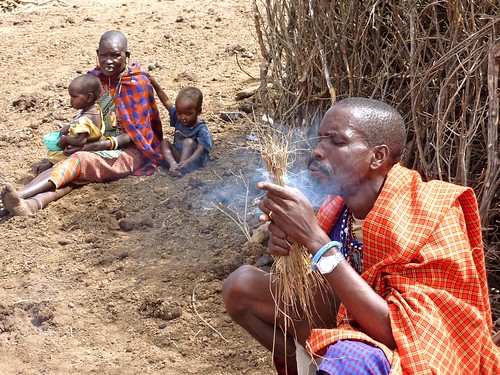Maasai making fire, Kenya