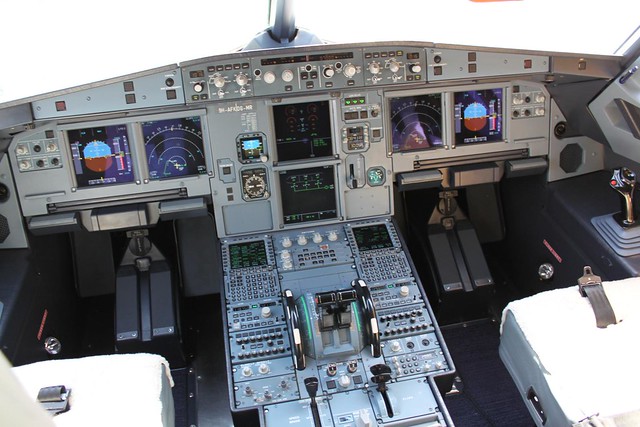 Cockpit of Comlux Airbus A319 Corporate Jet at Dubai Airshow