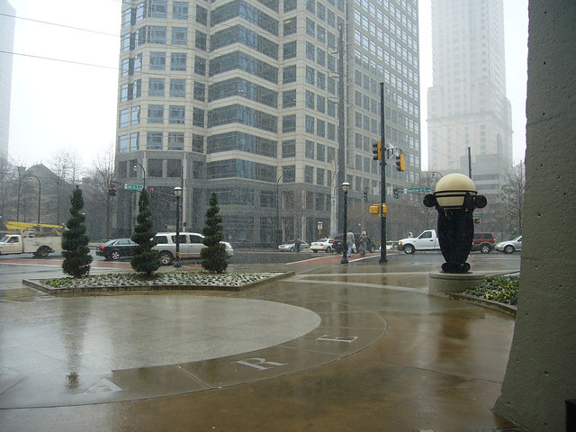 Beginning of the snowfall (typo: snowfail), 14th and Peachtree