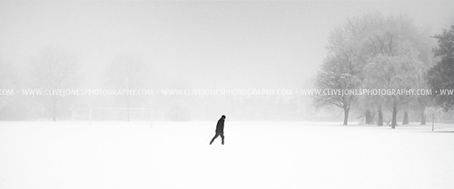 winter blackandwhite bw white mist snow black cold field misty fog freezingfog person reading alone explore lone bleak chilly berkshire plain goalposts canonef50mmf14usm kingsmeadow explored canoneos50d canon50d clivester panoramicstyle