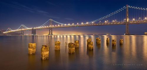 sanfrancisco california nightphotography bridge beautiful bay panoramic baybridge embarcadero pylons nodal scottdavis stephenoachs stephenoachscom apertureacademy apertureacademycom