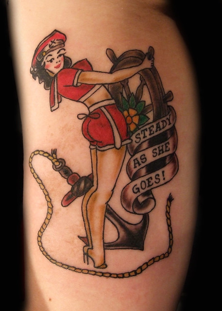 Old School Sailor Woman and Anchor Tattoo