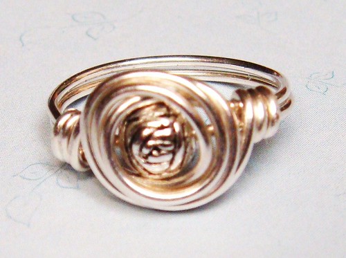 Carved Silver Bead Sterling Silver Wire Wrapped Ring | by spiralsandspice