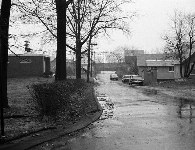 Rock Street from Seabreeze Avenue in Milford, Connecticut on a dreary, rainy winter day. Dec 26, 1973