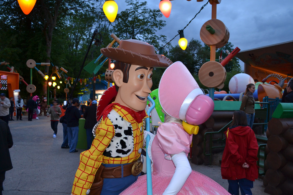 Woody and Bo Peep are a cute couple at Disney's Dine with the PIXAR St...