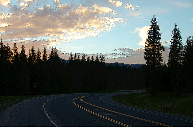 The Winding Mountain Road at Sunset