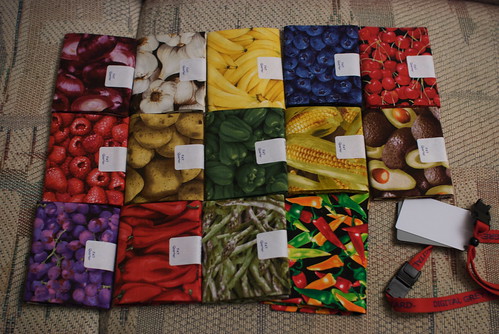 Jacob asked if he could bring me some fabric when he visited for New Year's 2009/2010, and asked what I was like.  I suggested bringing OCP** fabric, and left the exact execution up to him.  What he found were fat quarters of fabrics all relating to food.  I joked, 'I should sew these all together and call it 'Eat This Quilt.'' I think the name may stick.

See the entry on my site: domesticat.net/2010/01/previews-2010-box-summer-2009