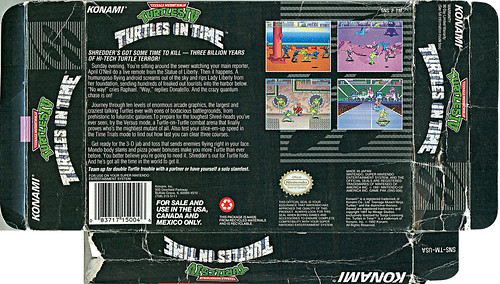 Konami ::TEENAGE MUTANT NINJA TURTLES  IV - TURTLES IN TIME " ; { SNES } box ii (( 1992 )) by tOkKa