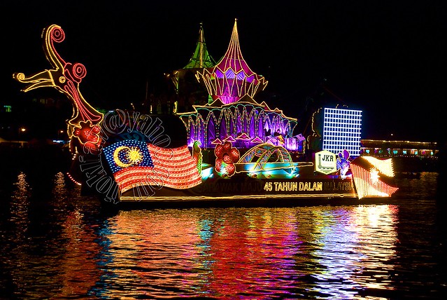 Decorative river float by night