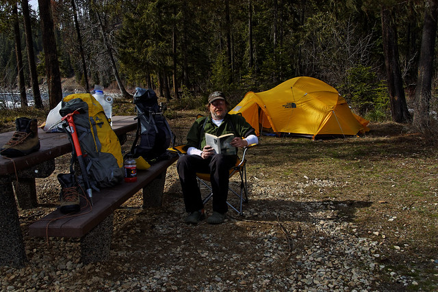 Reading in the Weak Afternoon Sun, White Sand Campground in Idaho