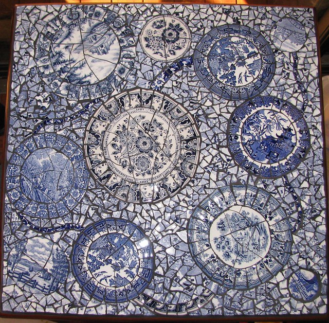 Blue and white mosaic table - SOLD!