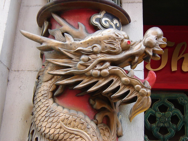 Chinese Dragon, outside restaurant in Chinatown