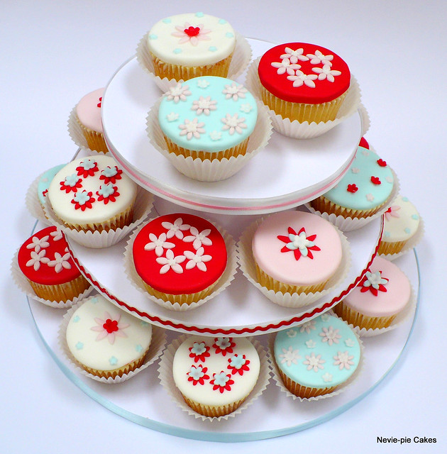 Red Aqua Pink Cupcakes