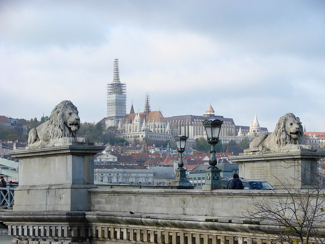 Szechenyi Chain Bridge and Lion Statues - Budapest - Hungary