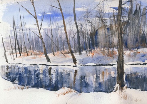snow art watercolor painting landscape december michigan lansing pleinair