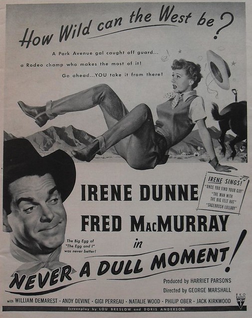 1950 hollywood vintage movie poster NEVER A DULL MOMENT illustration  Irene Dunne FRED MacMURRAY 1950s advertisement illustration
