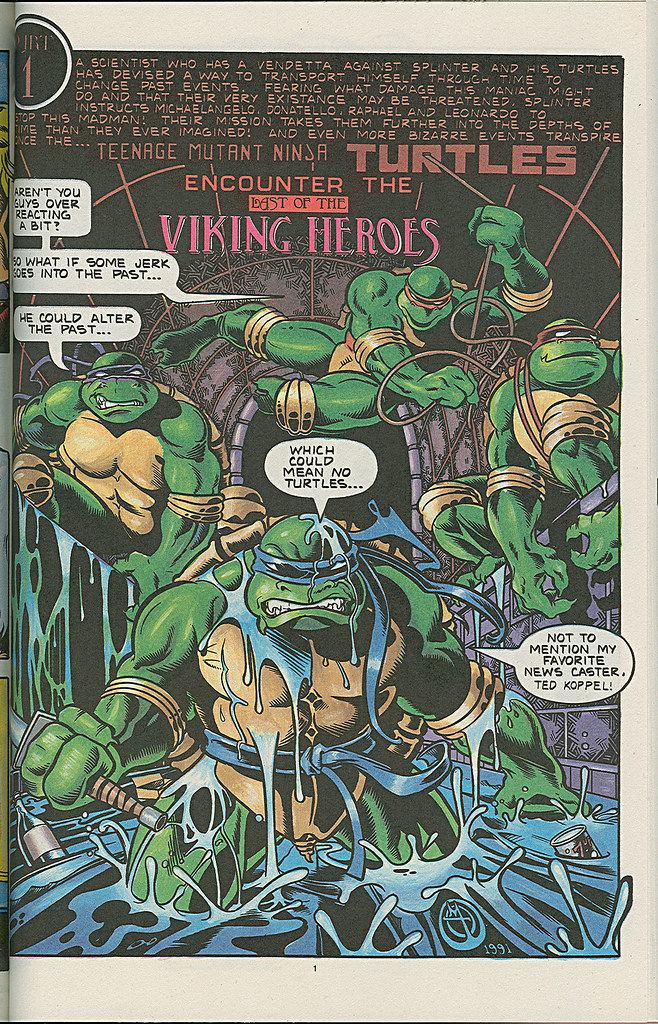 Genesis West Comics:: "THE TEENAGE MUTANT NINJA TURTLES VISIT THE LAST OF THE VIKING HEROES" - Summer Special Limited Edition  No. 866 of 1750 // Special 3 pg. 1.. Enter TMNT   (( 1992 )) by tOkKa