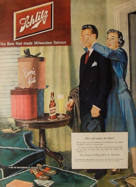 1950 SCHLITZ Beer vintage illustration advertisement woman man suit fashion