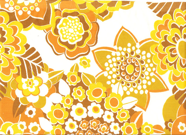 Orange & Brown Flower Pattern Vintage Textile