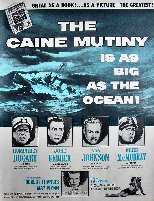1940s hollywood 1950s vintage movie poster THE CAINE MUTINY Humphrey Bogart JOSE FERRER Van Johnson FRED MacMURRAY advertisement illustration