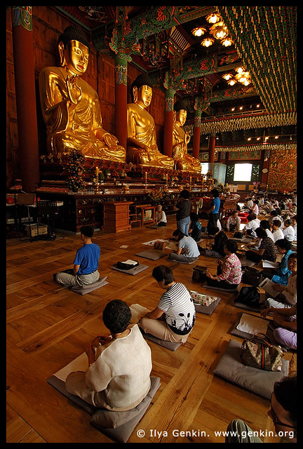 In Prayer for Buddha Inside Jogyesa Temple in Seoul, South Korea