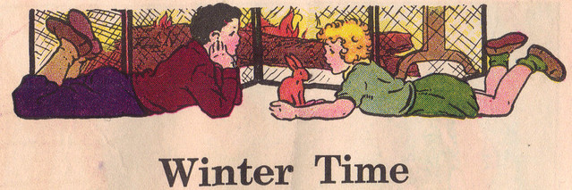 Winter Time before the fireplace ill by Vera S. Norman