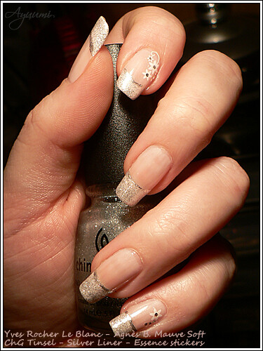 French mani with silver sparkle & stickers | More info on my… | Flickr