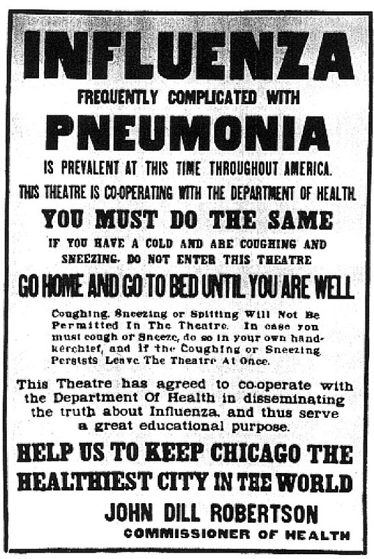 Chicago news article about 1918 Influenza by John Dill Robertson Commissioner of Health