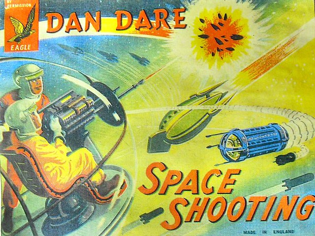 1957 DAN DARE Outer Space 1950s Shooting Game Toy Box Illustration