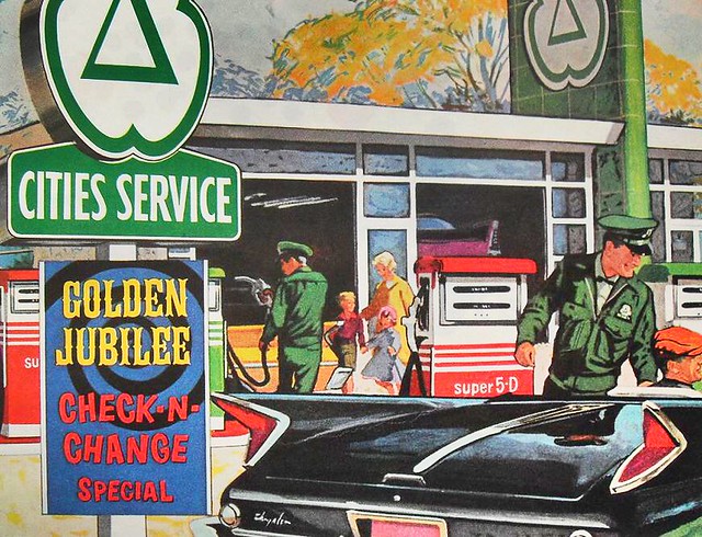 1960s CITIES SERVICE Vintage Gas Station Advertisement Illustration