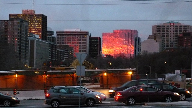 Ottawa's skyline reflecting the sunset.
