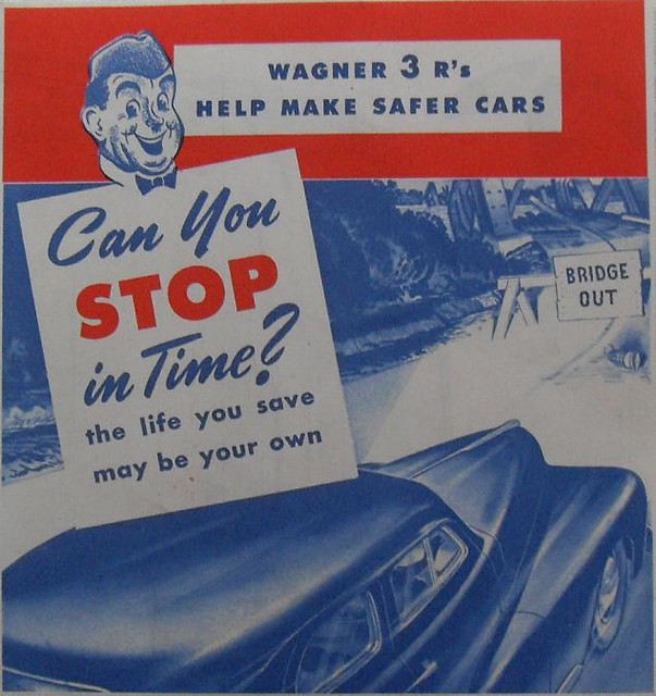 1940s CAR AUTOMOTIVE illustration vintage advertisement WAGNER BRAKES