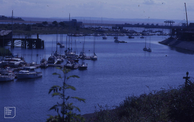 Ely mouth, Ferry Road point at confluence. Taff Barrage, August 2000