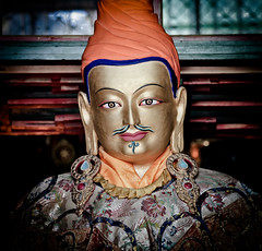 Statue of Songtsen Gampo in the temple on the tomb of Songtsen Gampo, Chongye-Yarlung Valley of Kings, Tibet.