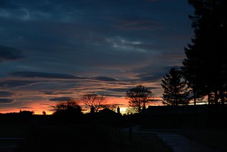 071-20161114_Udny-Aberdeenshire-Little Woodlands farm buildings silhouetted against the late sunset sky
