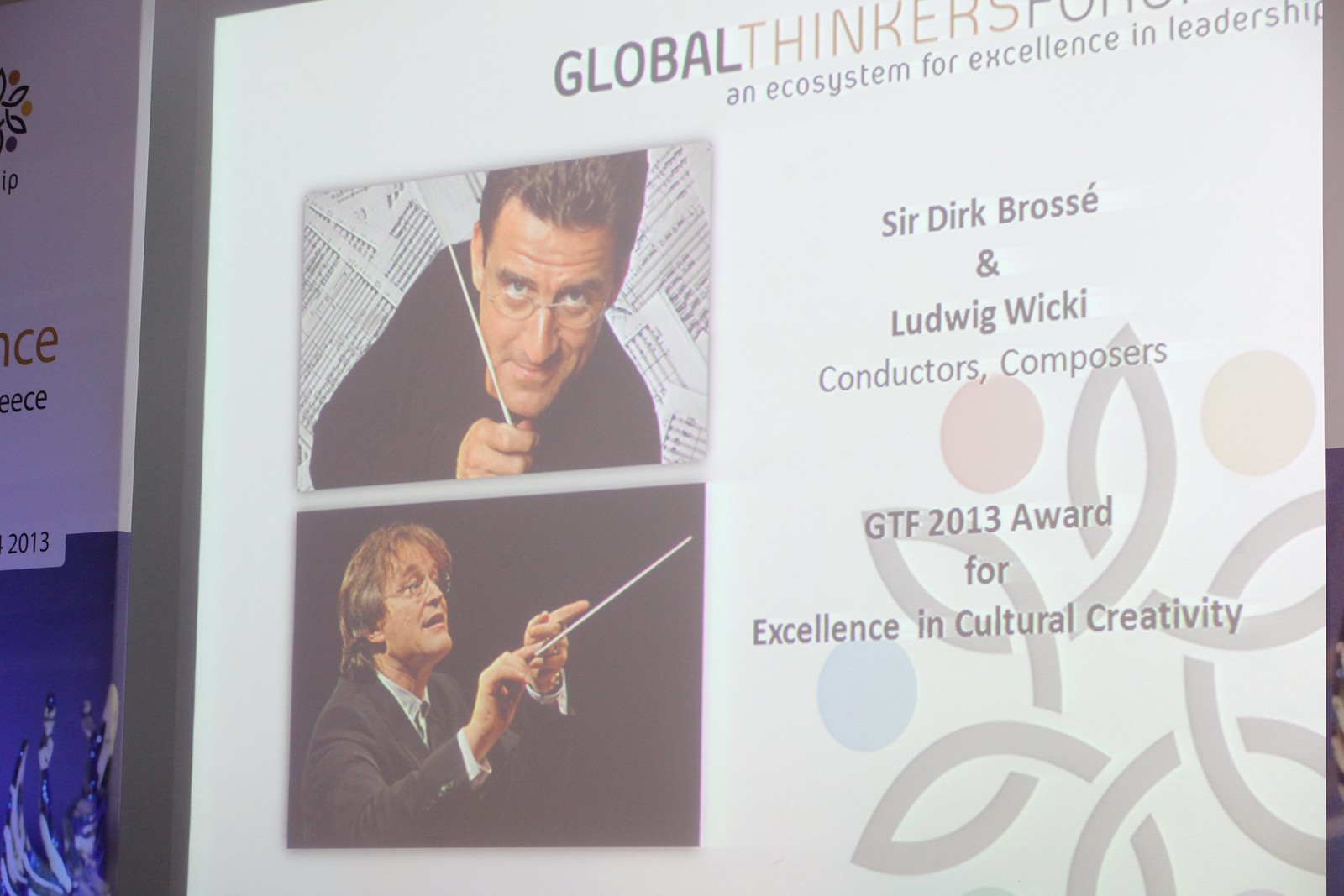 Sir Dirk Brosse & Ludwig Wicki share GTF 2013 Award for Excellence in Cultural Creativity