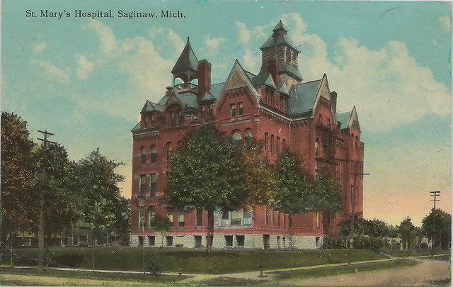 CEN Saginaw MI HOSPITAL St Marys Hospital opend by Daughters of Charity of Saint Vincent de Paul opened this hospital building in Saginaw 1892