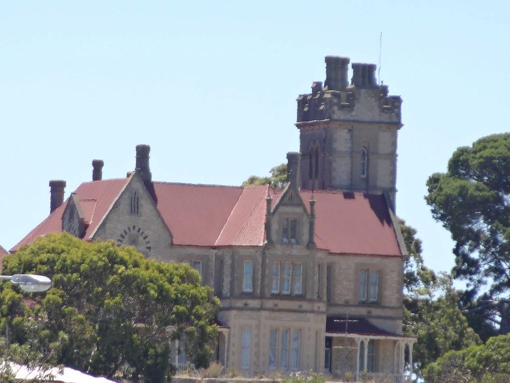 Mt Breckan mansion Victor Harbor from the end of the Main Sreet. Built for Alexander Hay in 1881.