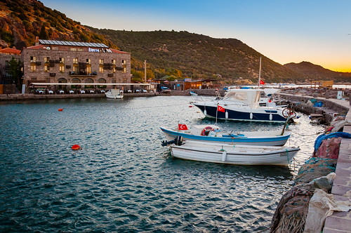 sunrise turkey boats harbour assos behramkale