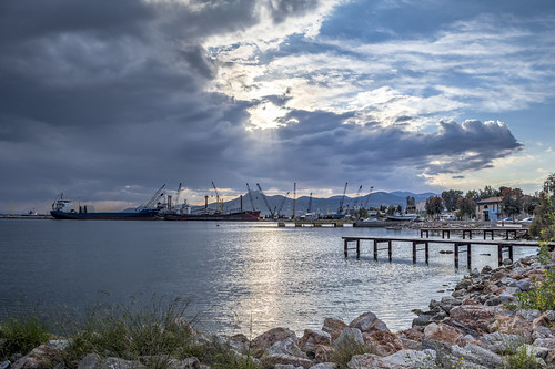 greece elefsina hdr nikon d7200 sky clouds sunset landscape ships sea water ship