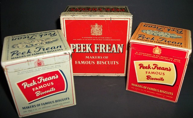 3 miniature Peek Frean biscuit tins 1950's.