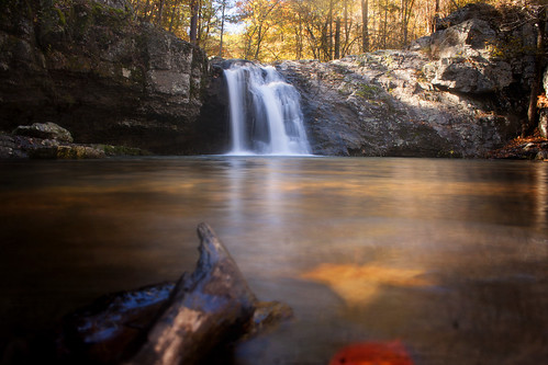 longexposure blue autumn light shadow red orange mountain fall yellow dark season waterfall trail change arkansas lakecatherine fallsbranch