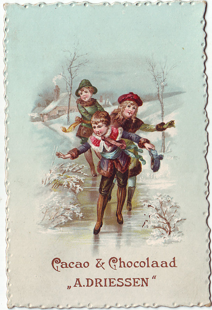chromo cacao driessen - three children sliding on ice in w… | Flickr