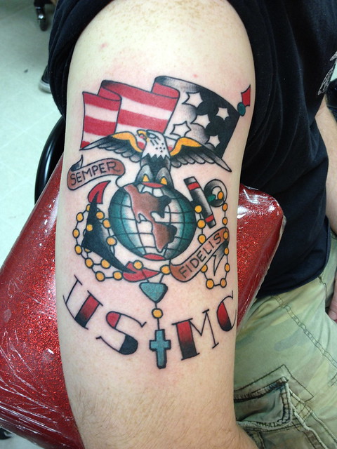 Traditional USMC Tattoo by Krooked Ken at Black Anchor Tat…