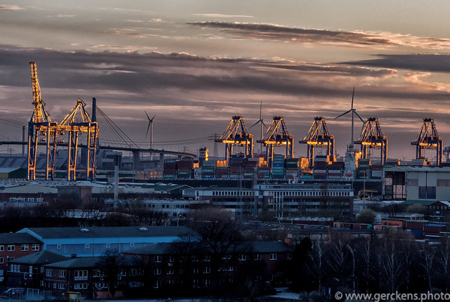War of the worlds? Attack of the robots? Hamburg, Germany at sunset