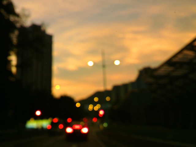 Sunset sky and street lights