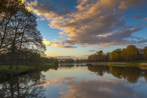 national trust england norfolk blickling canon lake water sunset reflection trees cloud
