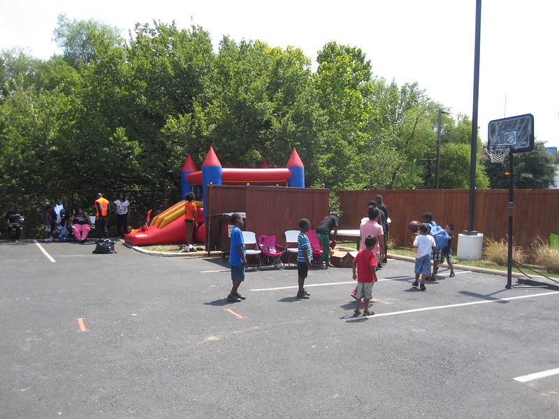 A bounce house and basketball, plus a professional DJ, made the long line more manageable.